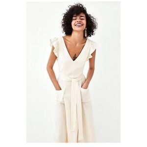 ZARA Linen Blend Belted Midi Dress S